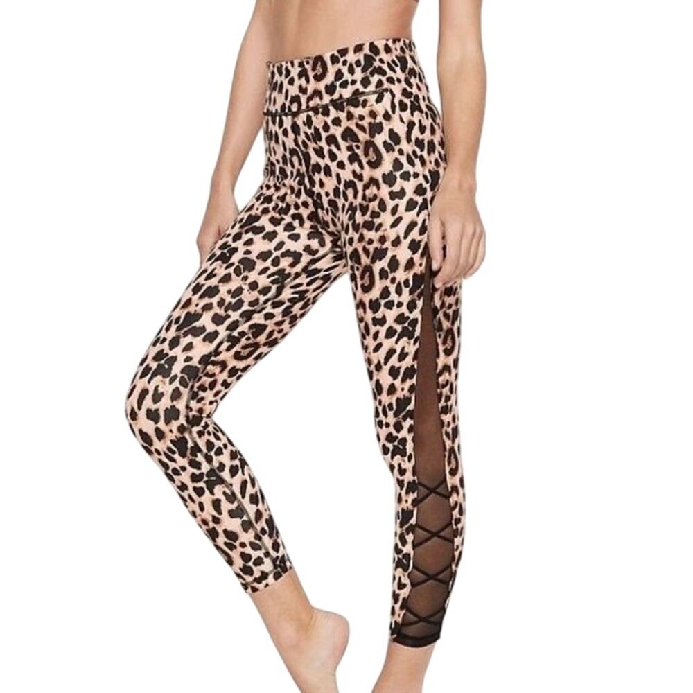 Victorias Secret Incredible Leopard High Rise Mesh Lace Up Ankle Legging Size 4